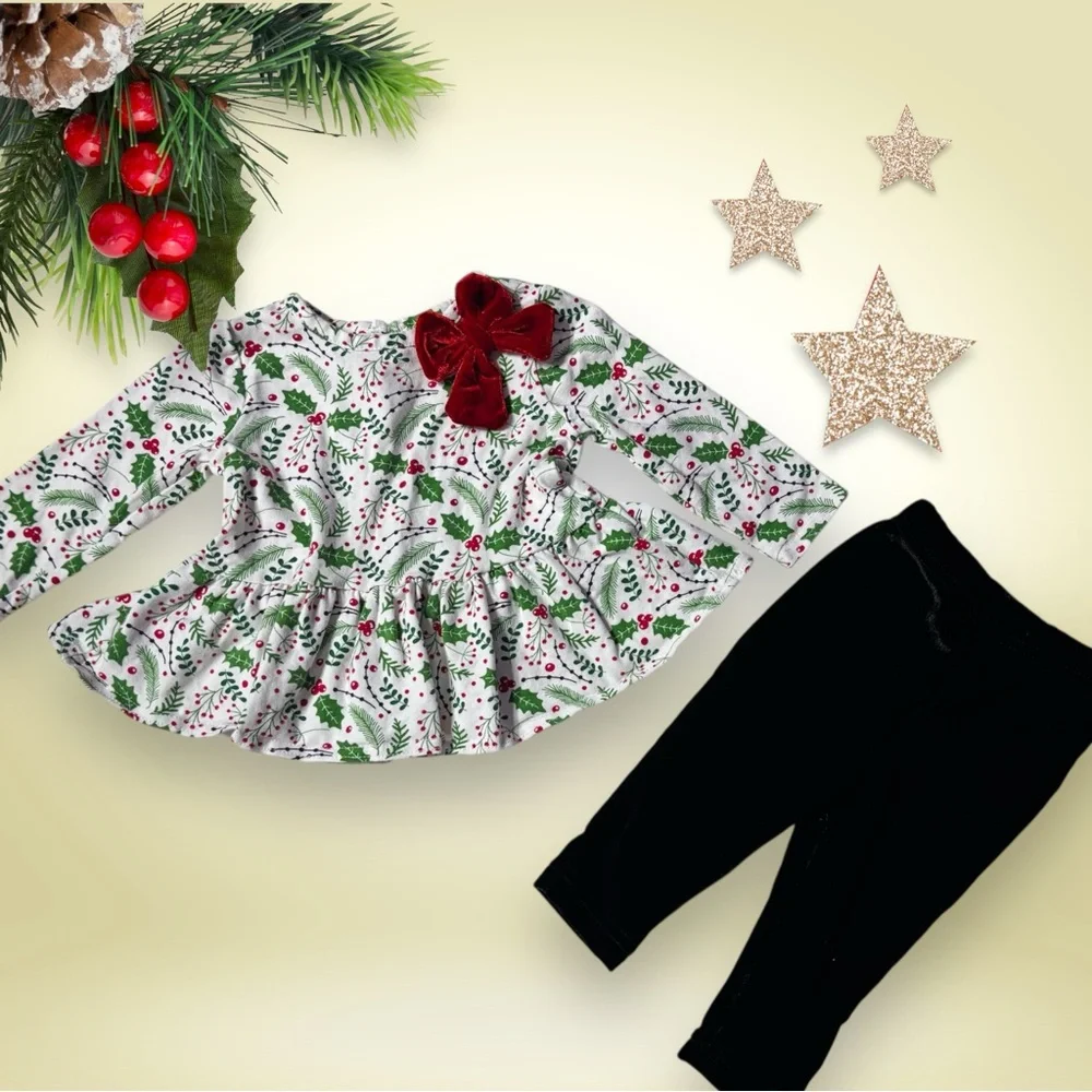 Baby Essentials Festive Holiday Outfit with Red Bow Sz 6 months